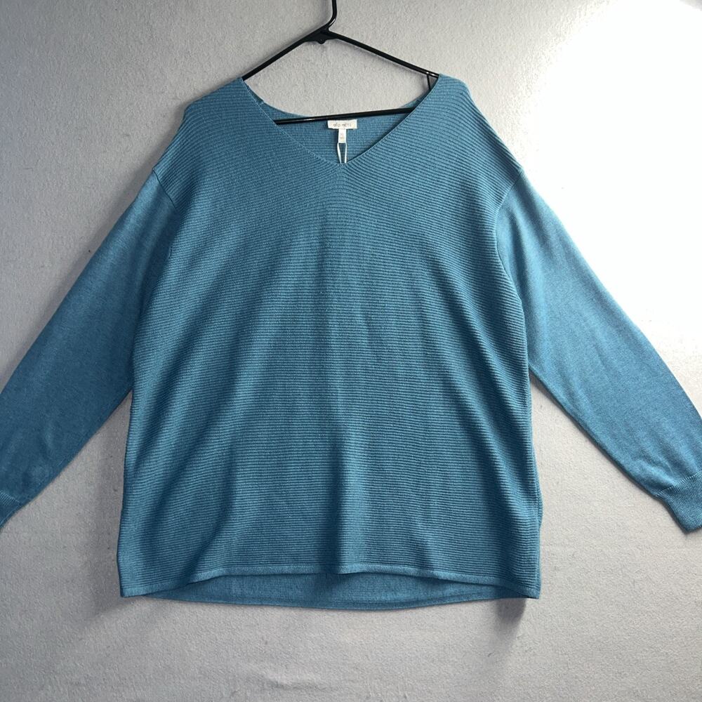 New Ella Moss Cute V-neck‎ Sweater Pullover XL Turquoise/Teal Ribbed NWT